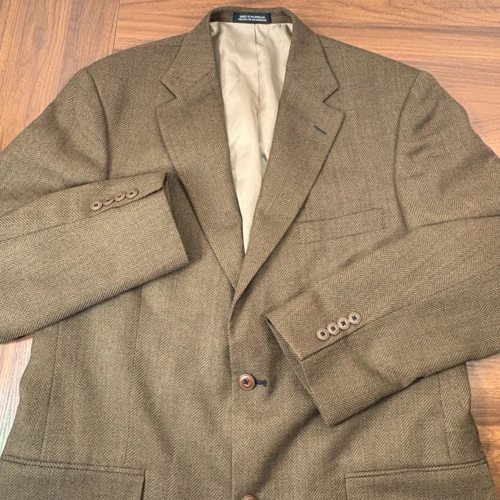 Ross & Cromarty Tailors Row Blazer 42L Brown Worsted Wool Herringbone Jacket‎